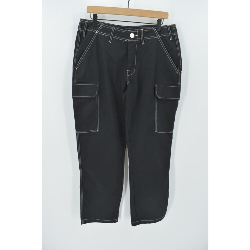True Religion Brand Men Baggy Cargo Trousers Jet Black Contrast Stitch 32 NWT